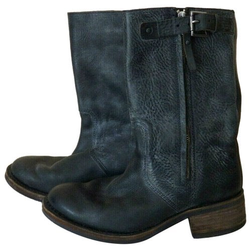 Pre-owned Heschung Leather Biker Boots In Grey