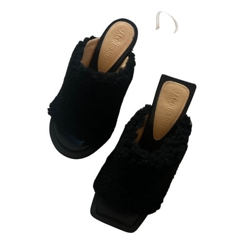 Pre-owned Jacquemus Faux Fur Mules In Black