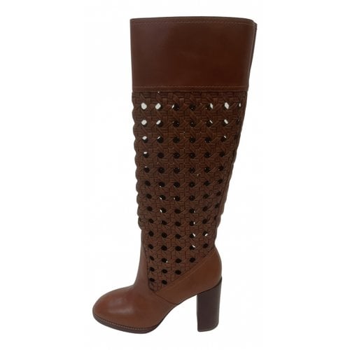 Pre-owned Tory Burch Leather Boots In Brown