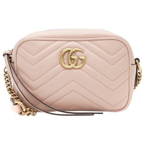 Pre-owned Gucci Marmont Leather Crossbody Bag In Pink