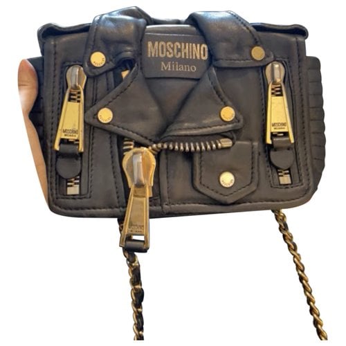 Pre-owned Moschino Biker Leather Bag In Black