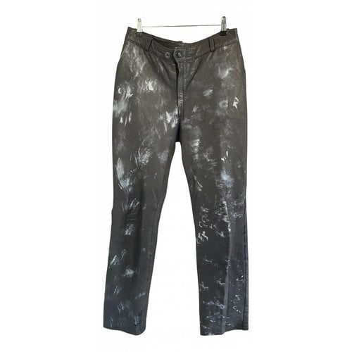 Pre-owned Saint Laurent Leather Straight Pants In Grey