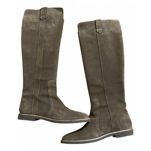 Pre-owned Laurence Bras Velvet Riding Boots In Camel