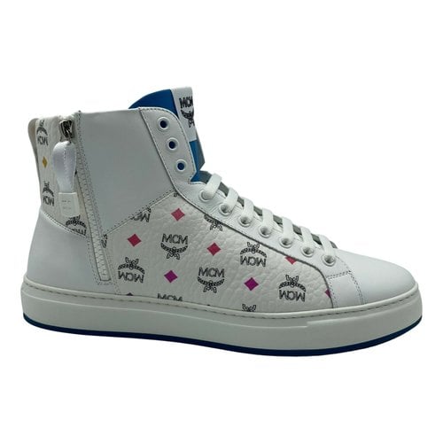 Pre-owned Mcm Leather High Trainers In White