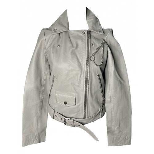 Pre-owned Maje Leather Jacket In Grey
