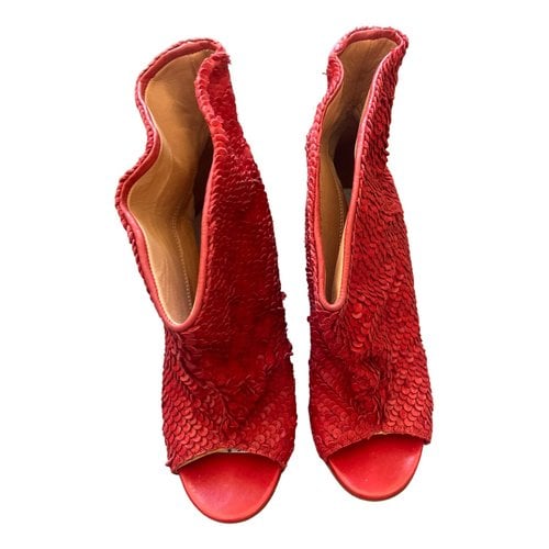 Pre-owned Maison Margiela Leather Open Toe Boots In Red