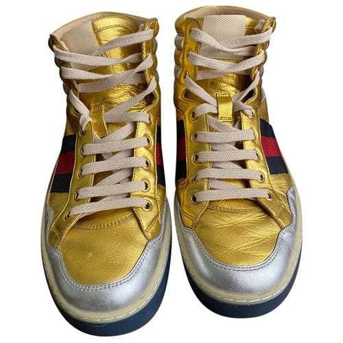 Pre-owned Gucci Ace Leather High Trainers In Gold