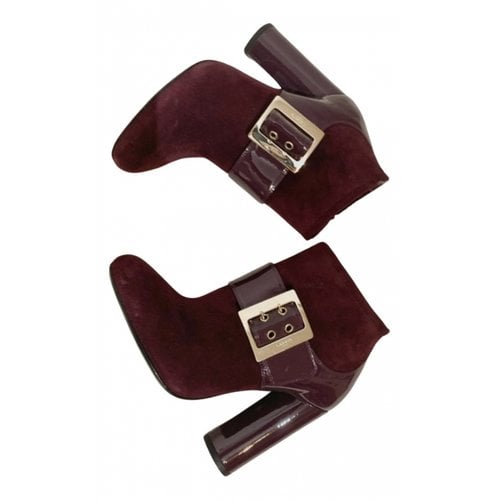 Pre-owned Lanvin Leather Buckled Boots In Burgundy