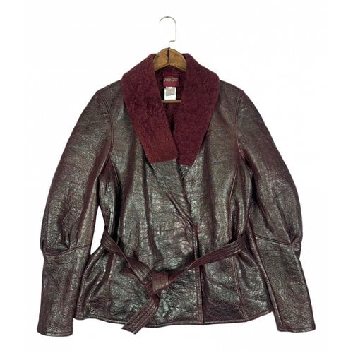 Pre-owned Kenzo Leather Jacket In Burgundy