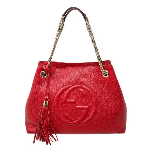 Pre-owned Gucci Soho Double Chain Leather Tote In Red