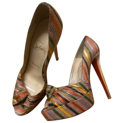 Pre-owned Christian Louboutin Lady Peep Cloth Heels In Multicolour