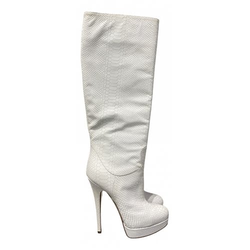 Pre-owned Casadei Patent Leather Boots In White