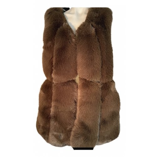 Pre-owned Alex Max Faux Fur Cardi Coat In Khaki
