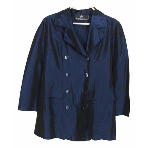Pre-owned Roccobarocco Trench Coat In Blue