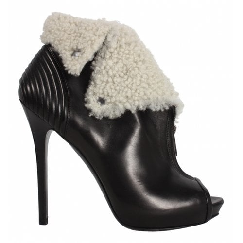 Pre-owned Alexander Mcqueen Leather Open Toe Boots In Black