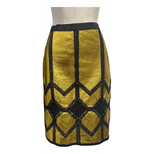 Pre-owned Derek Lam Leather Mid-length Skirt In Gold
