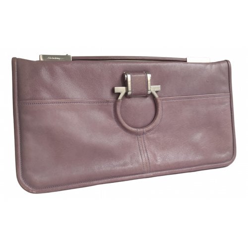 Pre-owned Ferragamo Leather Clutch Bag In Purple