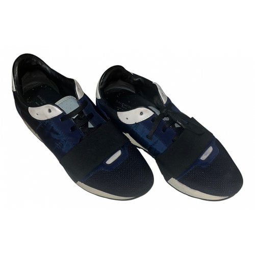 Pre-owned Balenciaga Race Leather Trainers In Blue