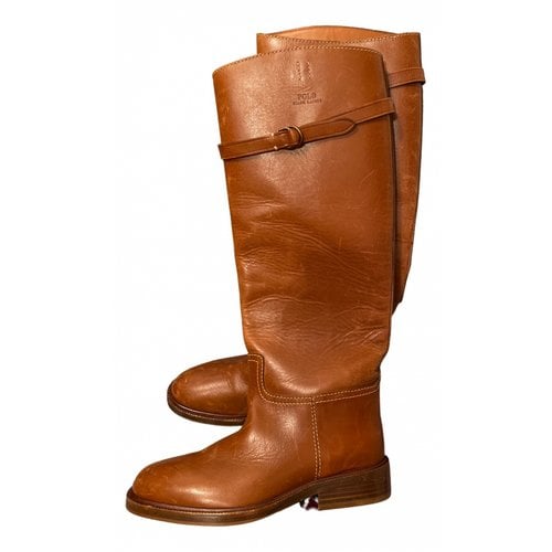 Pre-owned Polo Ralph Lauren Leather Riding Boots In Camel