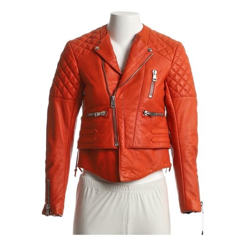 Pre-owned Balenciaga Leather Jacket In Orange