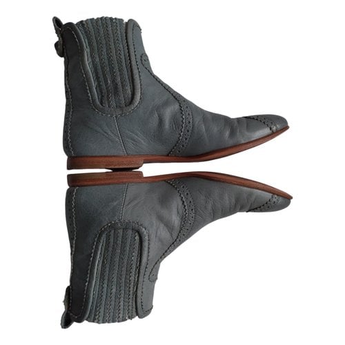 Pre-owned Balenciaga Leather Ankle Boots In Blue