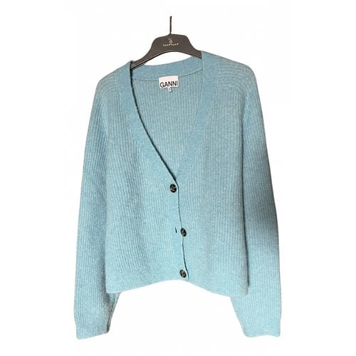 Pre-owned Ganni Wool Cardigan In Turquoise