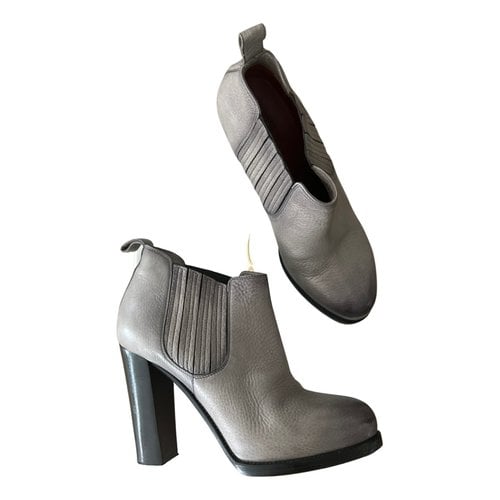 Pre-owned Santoni Leather Ankle Boots In Grey