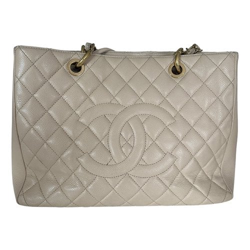 Pre-owned Chanel Grand Shopping Leather Tote In Beige