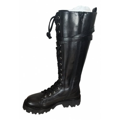 Pre-owned Pinko Leather Riding Boots In Black