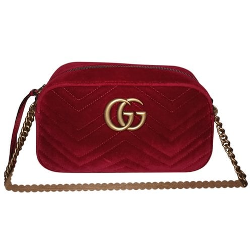 Pre-owned Gucci Gg Marmont Velvet Crossbody Bag In Burgundy