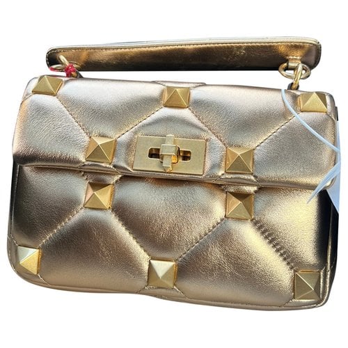 Pre-owned Valentino Garavani Roman Stud Leather Handbag In Gold