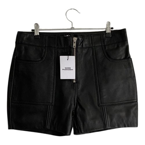 Pre-owned Ganni Leather Shorts In Black