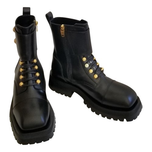 Pre-owned Balmain Leather Lace Up Boots In Black