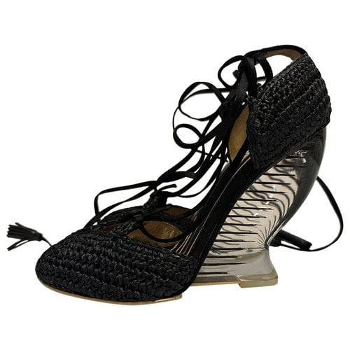 Pre-owned Christian Lacroix Cloth Sandal In Black