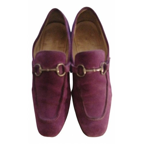 Pre-owned Gucci Jordaan Leather Flats In Purple