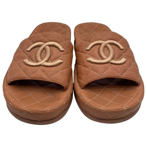 Pre-owned Chanel Leather Mules In Brown