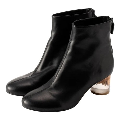 Pre-owned Y's Leather Ankle Boots In Black