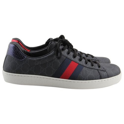 Pre-owned Gucci Ace Cloth Low Trainers In Black