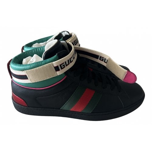 Pre-owned Gucci Ace Leather High Trainers In Black