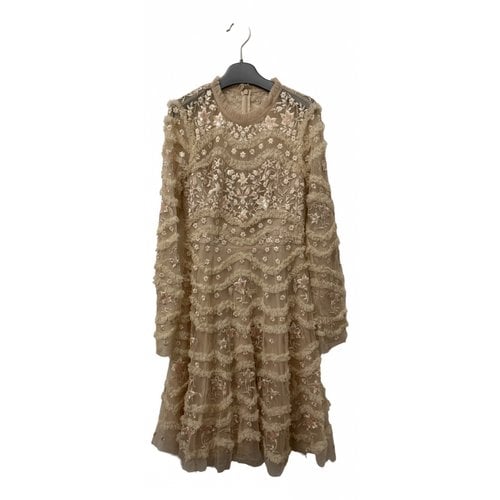 Pre-owned Needle & Thread Silk Mid-length Dress In Beige