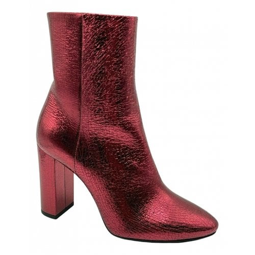 Pre-owned Saint Laurent Glitter Ankle Boots In Red