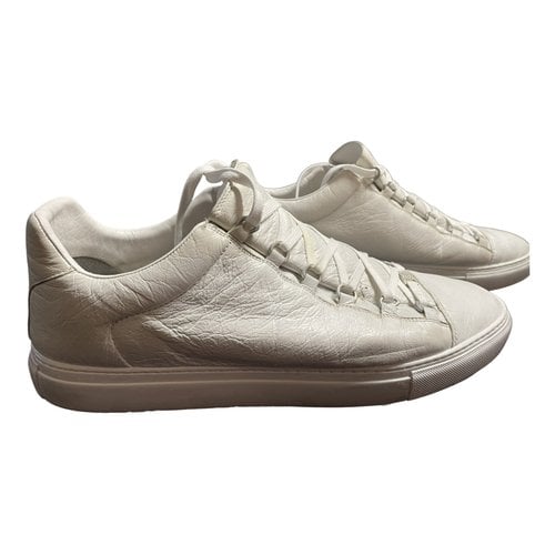 Pre-owned Balenciaga Arena Leather Low Trainers In White