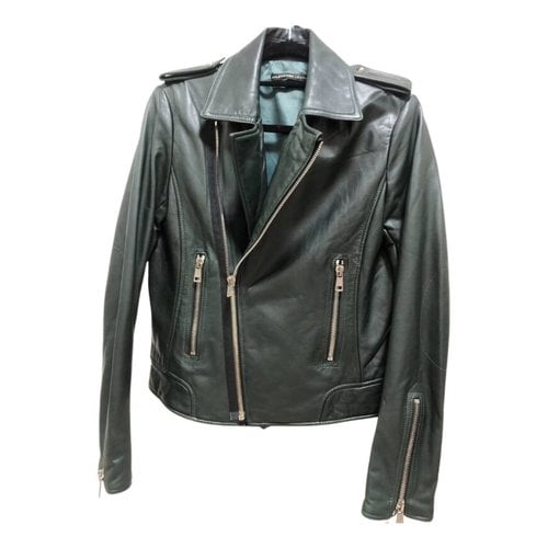 Pre-owned Balenciaga Leather Jacket In Green