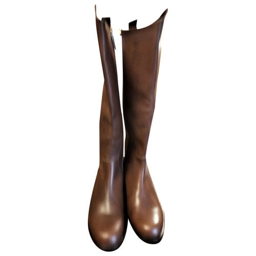Pre-owned Pollini Leather Riding Boots In Brown