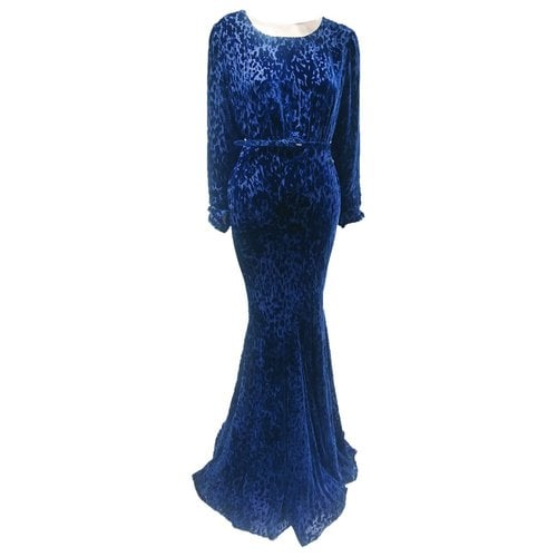 Pre-owned Oscar De La Renta Velvet Maxi Dress In Blue