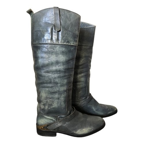 Pre-owned Golden Goose Leather Biker Boots In Blue