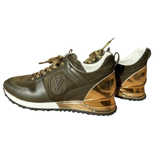 Pre-owned Louis Vuitton Run Away Leather Trainers In Khaki