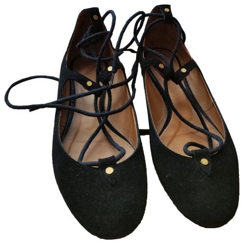 Pre-owned Chloé 'foster' Lace-up Ballet Leather Ballet Flats In Black