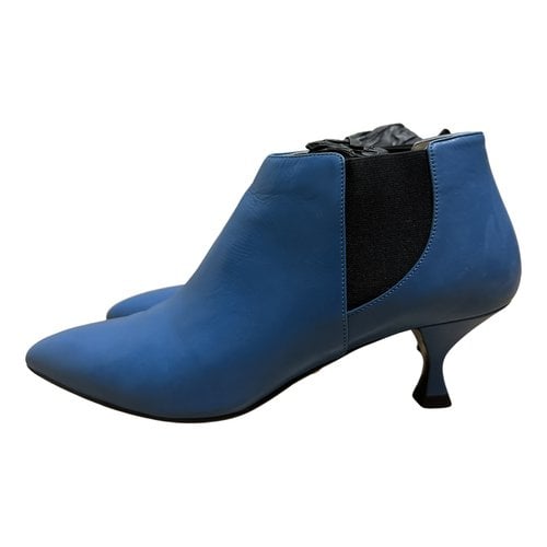 Pre-owned Prada Leather Ankle Boots In Blue