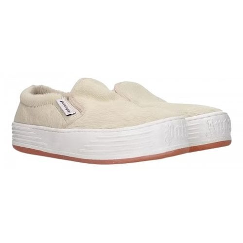 Pre-owned Palm Angels Pony-style Calfskin Trainers In Beige